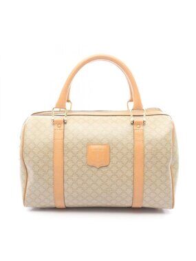 Celine Handbag Macadam Beige Brown Canvas Leather Mini Boston